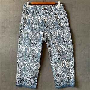 Ralph Lauren Paisley Pants Blue White Cropped Cotton Stretch - Women's 8